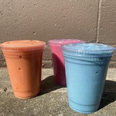 Sunrise smoothie, Dragon smoothie, Wicked Blue Majik smoothie