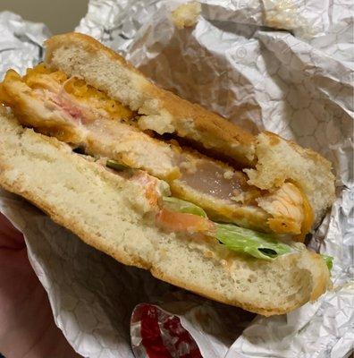 Raw chicken sandwich from WENDYS.