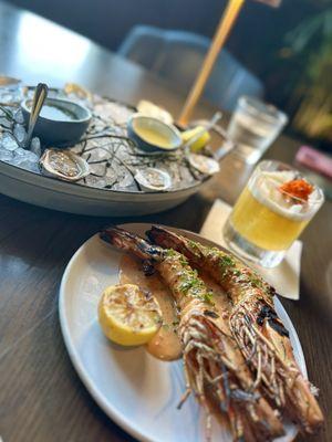 Grilled prawns and oysters