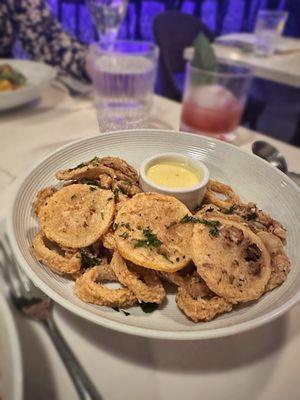 Fried Calamari - lemon, truffle aioli. crispy basil.