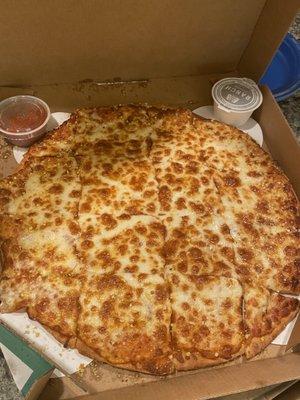 Thin crust cheese pizza