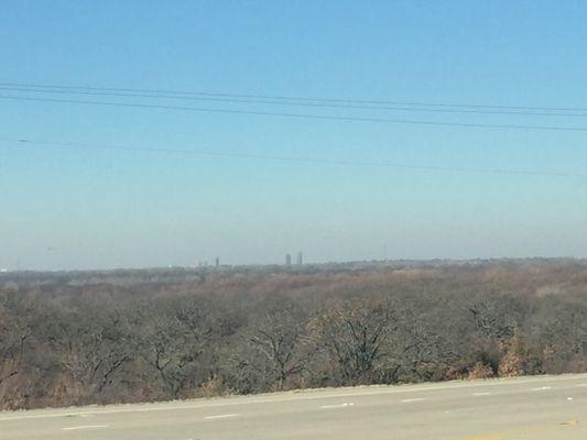 Skyline from a distance coming from Crossroads into Denton