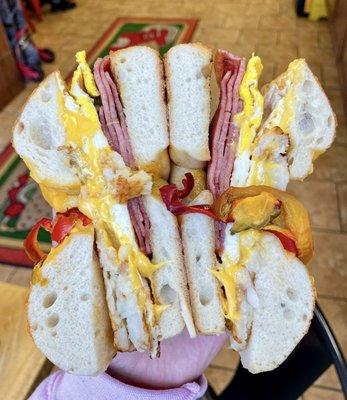 pork roll egg cheese hashbrown on cheddar jalapeño bagel | @copenhangry