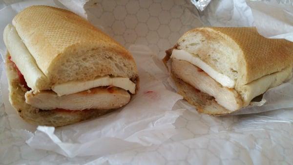 Grilled chicken, mozz, and roasted pepper w balsamic vinagrette aka the #6 aka the best sandwich they got.