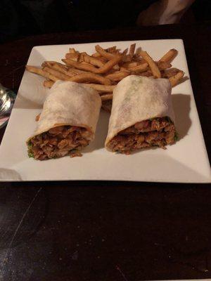 Smoked chicken wrap with fries