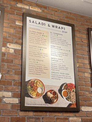 Salad and wraps Menu as of 11/11/2022