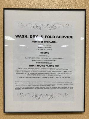 Wash and fold service information