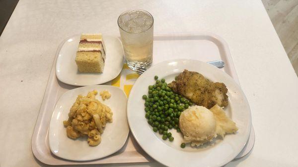 Garlic lemon cod combo meal (with drink and Mac and cheese) with a side of the strawberry shortcake