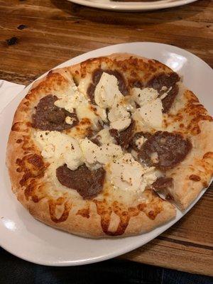 Personal size white pizza with Meatball