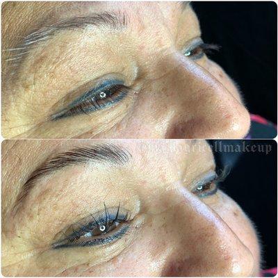 Keratin lash lift and eyebrow lamination with tint