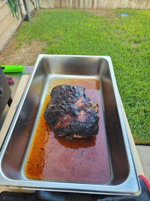 This is the pork butt after smoking.