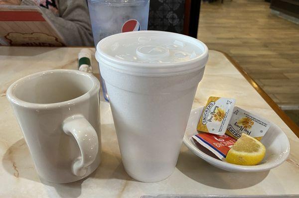 I ordered hot tea... strange way to serve it??? In styrofoam?