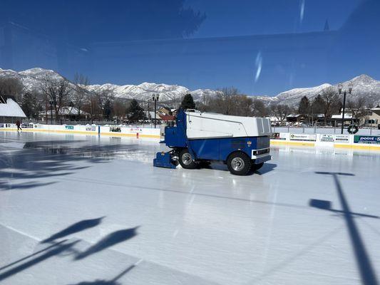 Getting that Zamboni out! Clean up time!