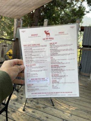 Menu in the patio