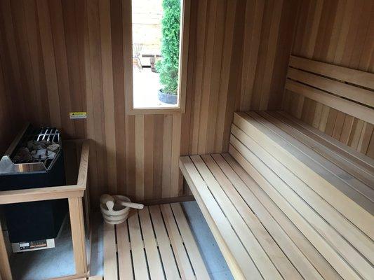 Work up a sweat in our 10-person cedar sauna, which anchors one corner of Sacred Rain's 2,300-square-foot sun deck