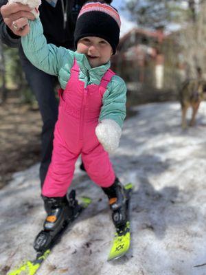 Niece loved the high quality bright green kiddo skis!  70 cm!