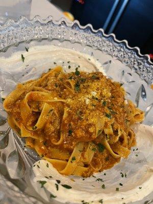 Dish of the day, fresh pasta with bolognese sauce