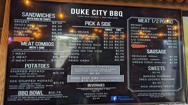 July 29, 2023 menu board