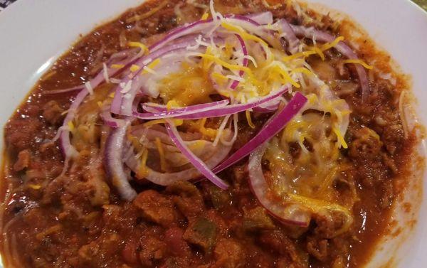 Bowl of Chilli without the jalapeno peppers and chips.