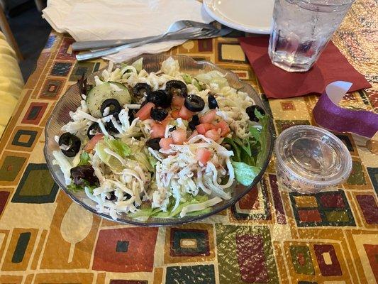 House salad with cheese and black olives