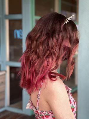 Pink balayage by Anya, book online www.Beachshackhair.com