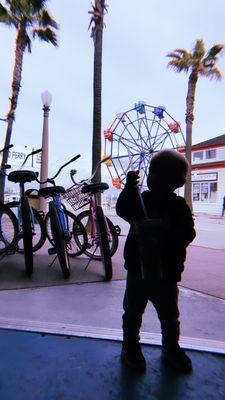 Newport Beach Bike Rentals' view of the Auto Ferry and the Balboa Fun Zone.