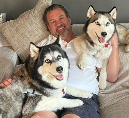 Dr. Hock with Glacier and Aurora. Brother and sister  rescues!