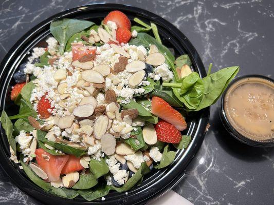 Strawberry, spinach, and feta salad- yum!