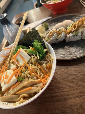 Veggie ramen and spider roll