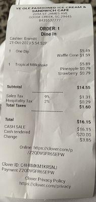 Receipt of extra topping charge