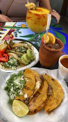 Birria tacos, mango margarita, jarrito