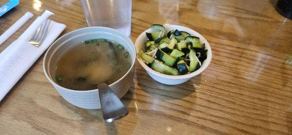 Miso soup and cucumber salad