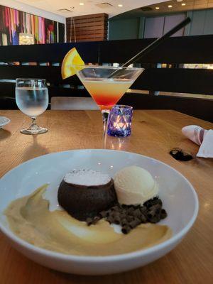 Dark chocolate Cake with peanut butter  anglaise and ice cream