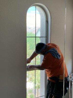 Heat reducing film applied to stairway window!