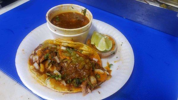 Birria taco with consome