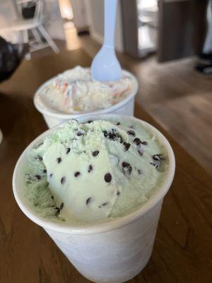 Mint chocolate and birthday cake icecream