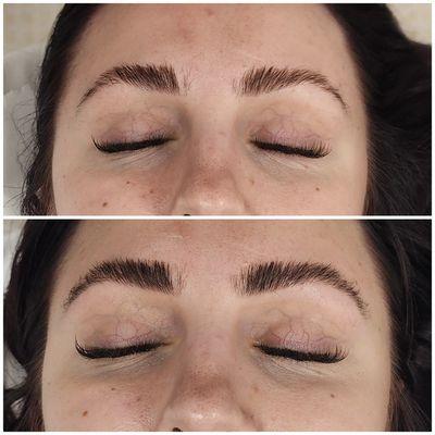 Before and after brow wax and tint.