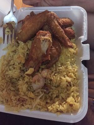 Chicken wings and shrimp fried rice