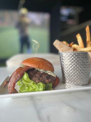 The S.O.S (sweet on savory) burger is my favorite! Pepper candied bacon, walnut aioli, lettuce, and herbed cheese spread.  So Good!