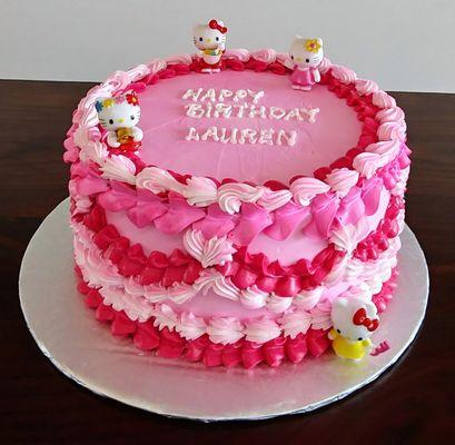 Hello Kitty themed red velvet 3 layer cake with cream cheese frosting. Exquisite!!