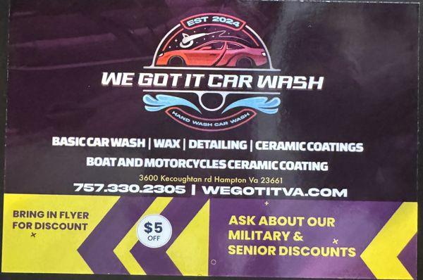 Ceramic Coating, Detailing and Basic Carwash 
 Military & Senior Discount