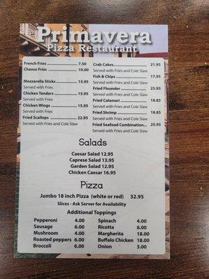 Menu for Primavera