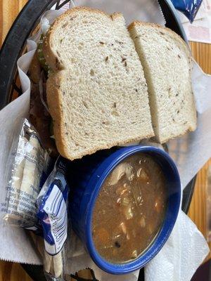 Roast beef on rye with beef stew