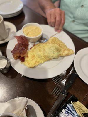 Bacon, broccoli, cheese omelette with side of bacon