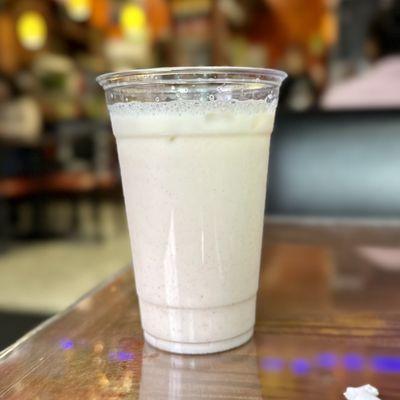 Horchata. Cool and refreshing. Lightly sweetened to complement the coconut and cinnamon flavors.