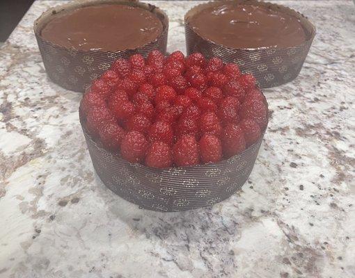 Belgian chocolate cheesecake with raspberries