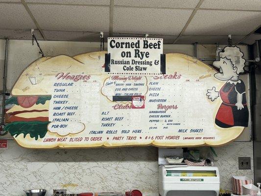 Classic old menu board inside this 5th generation eatery making food here since 1935!