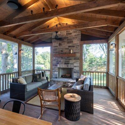 Screen porch with fireplace in Nashville, TN