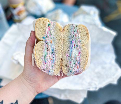 Plain bagel with funfetti cream cheese