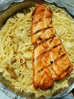 Angel Hair With Olive Oil & Garlic, side of grilled salmon